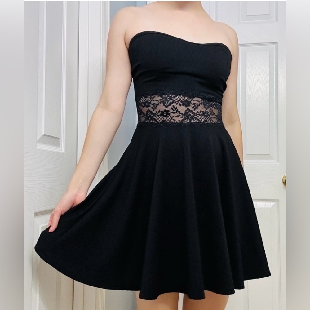 Black Strapless Fit and Flare Dress for Cocktail